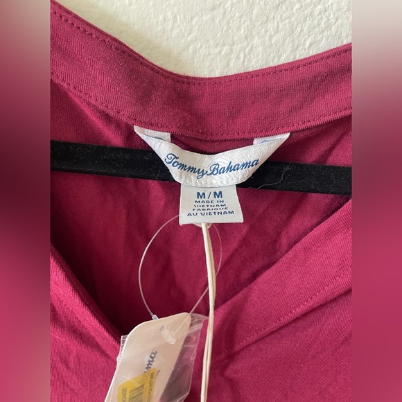 Tommy Bahama Kauai tie front button up top dark pink or red blouse - Picture 3 of 4